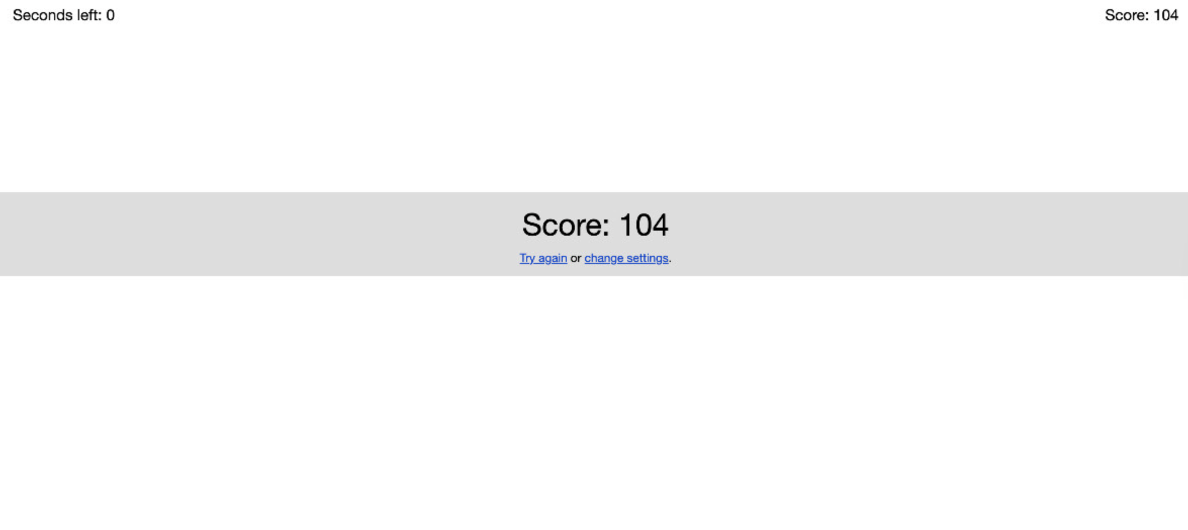 Zetamac result showing a score of 104.